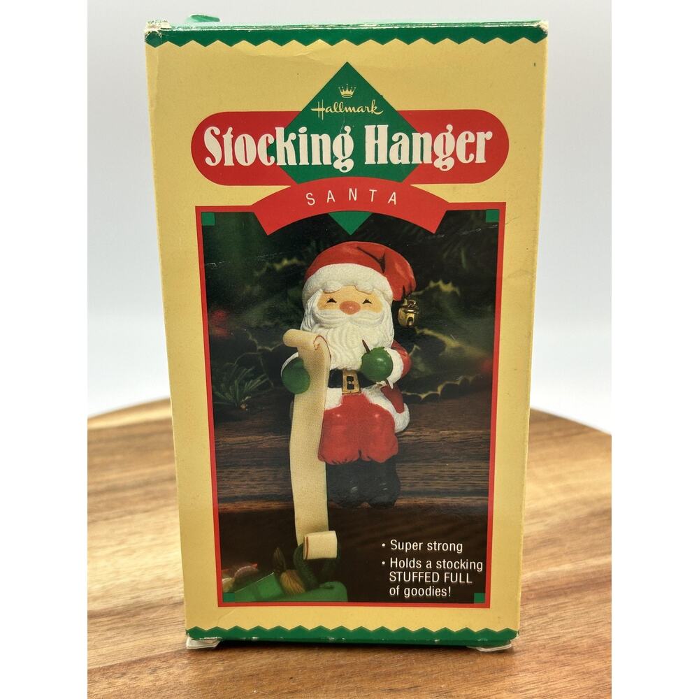 Vintage Hallmark Stocking Hanger Santa Christmas Mantel Holder in box Holiday